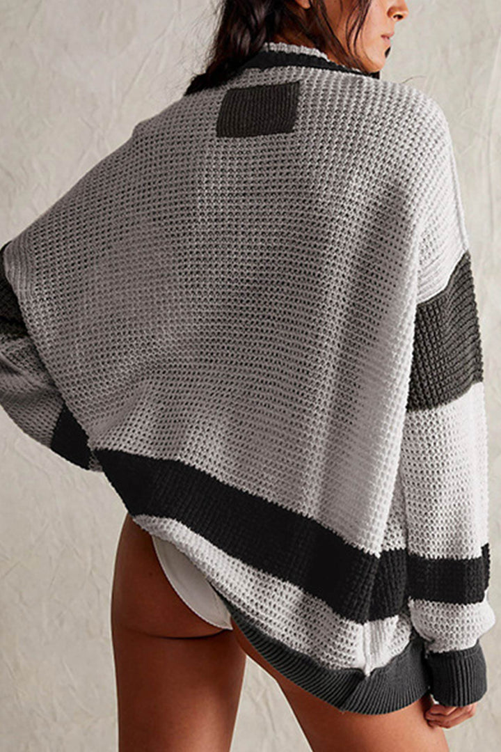 Color Splicing Button-down Cardigan Red · L