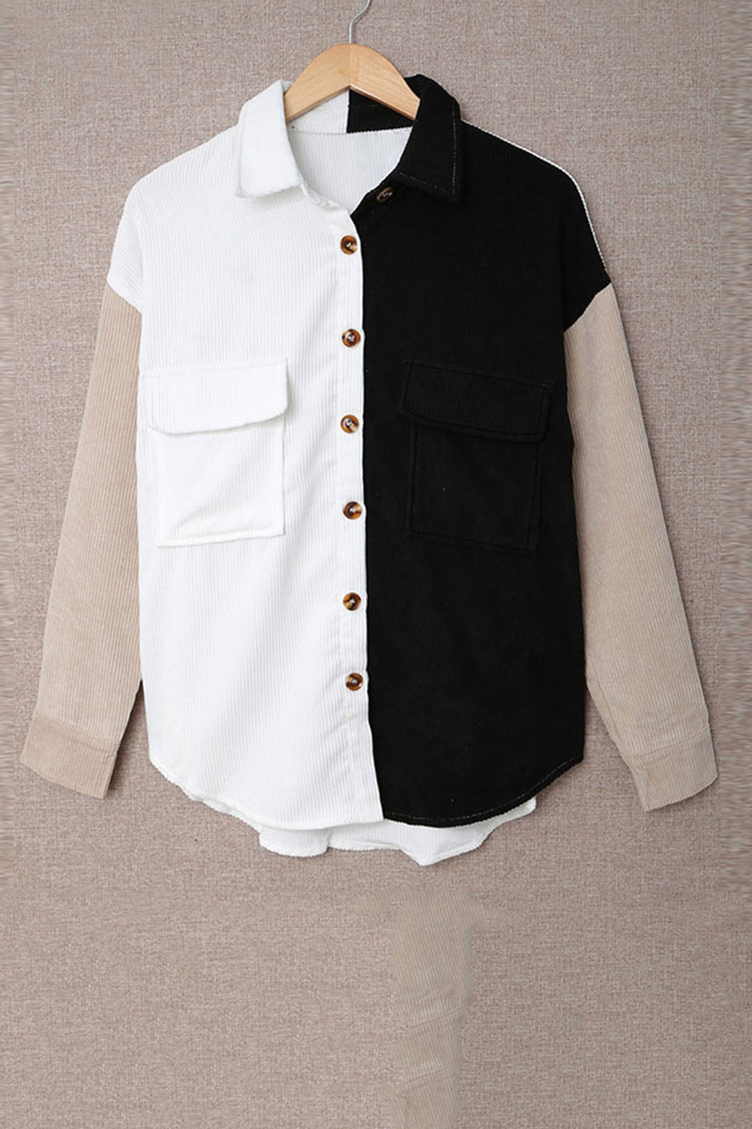 Colorblock Patchwork Single-breasted Blouse White · L