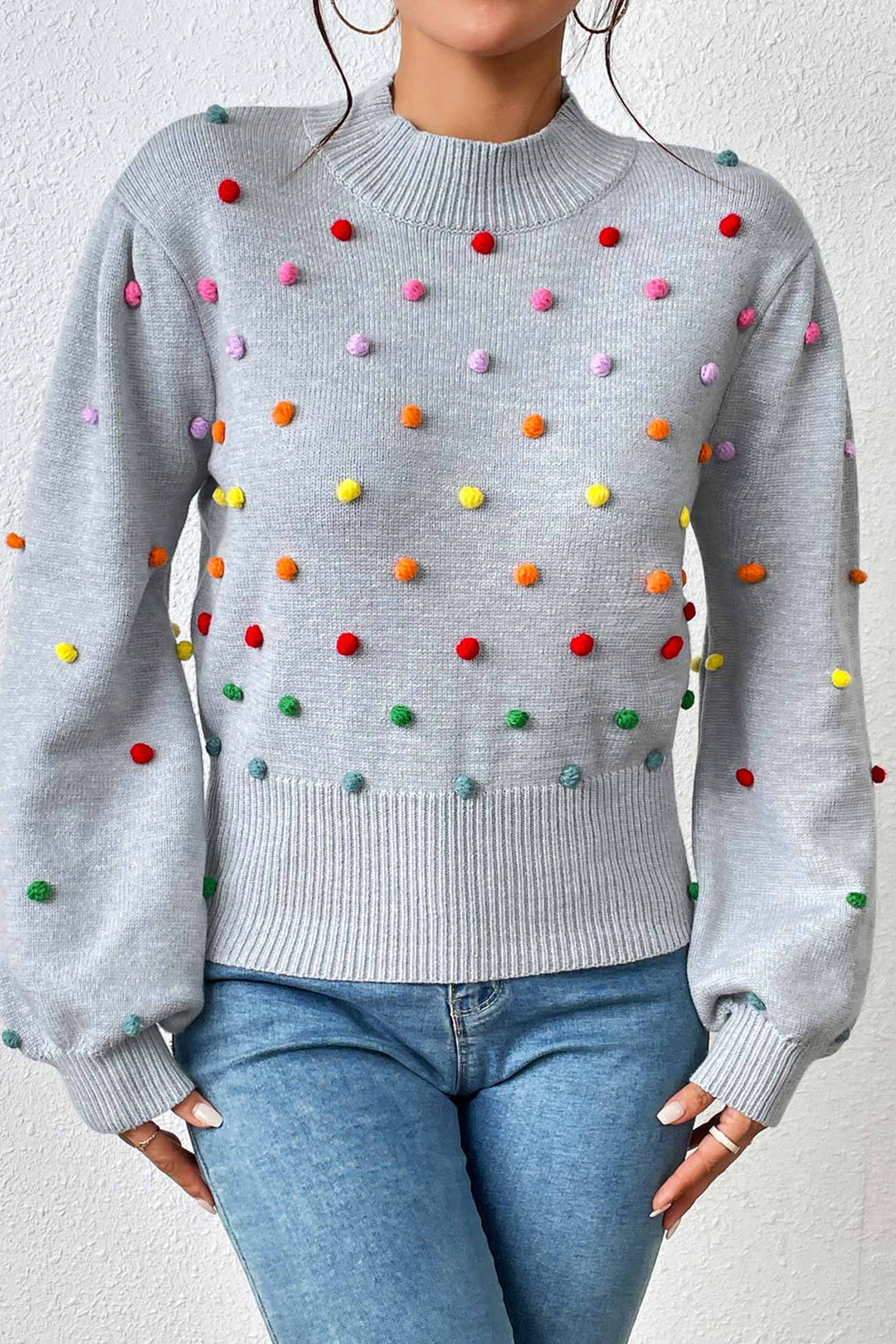 Colorful Yarn Ball Pullover Sweater Grey · S