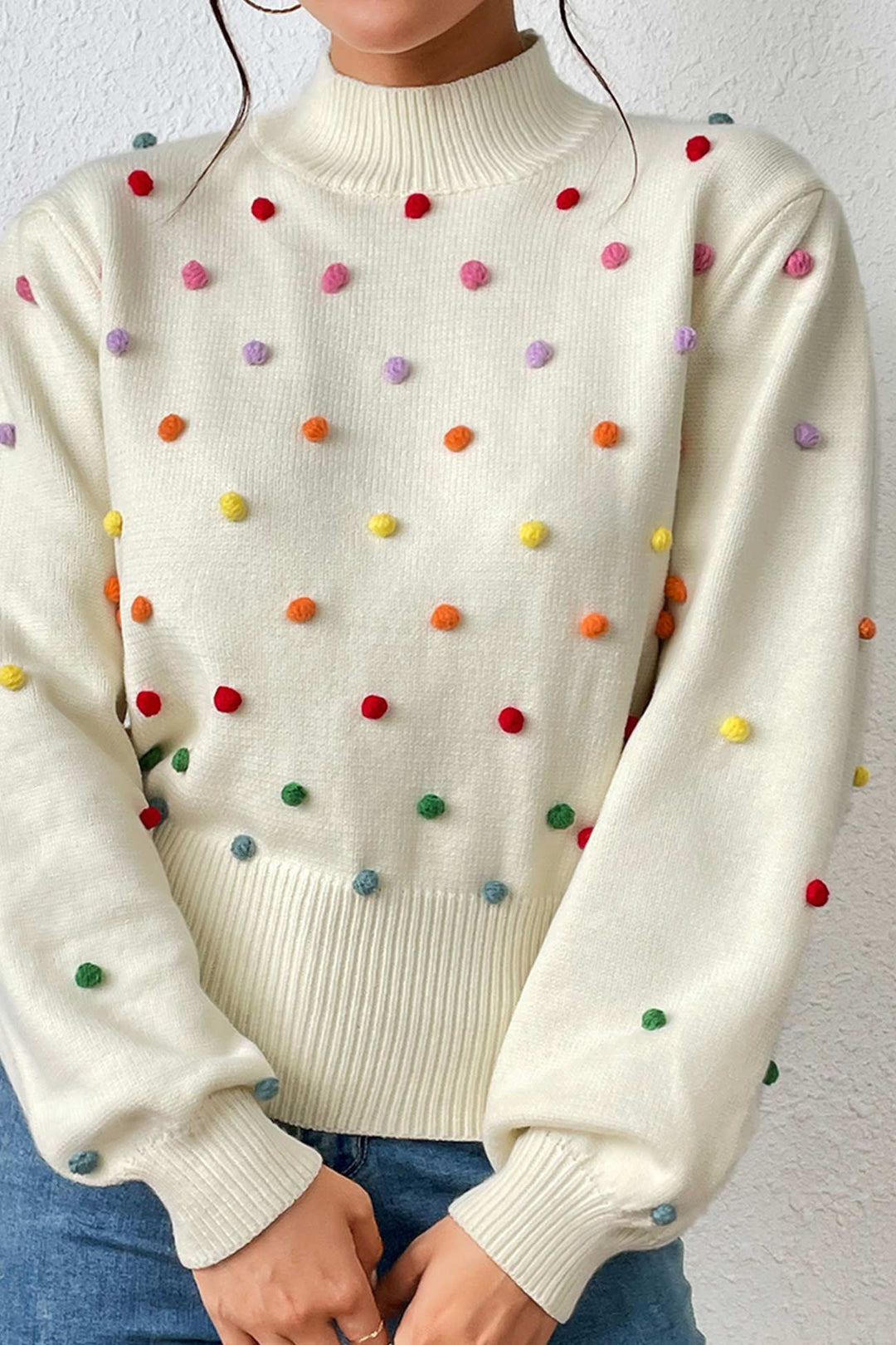 Colorful Yarn Ball Pullover Sweater Beige · S