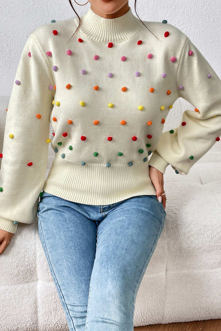 Colorful Yarn Ball Pullover Sweater Beige · M