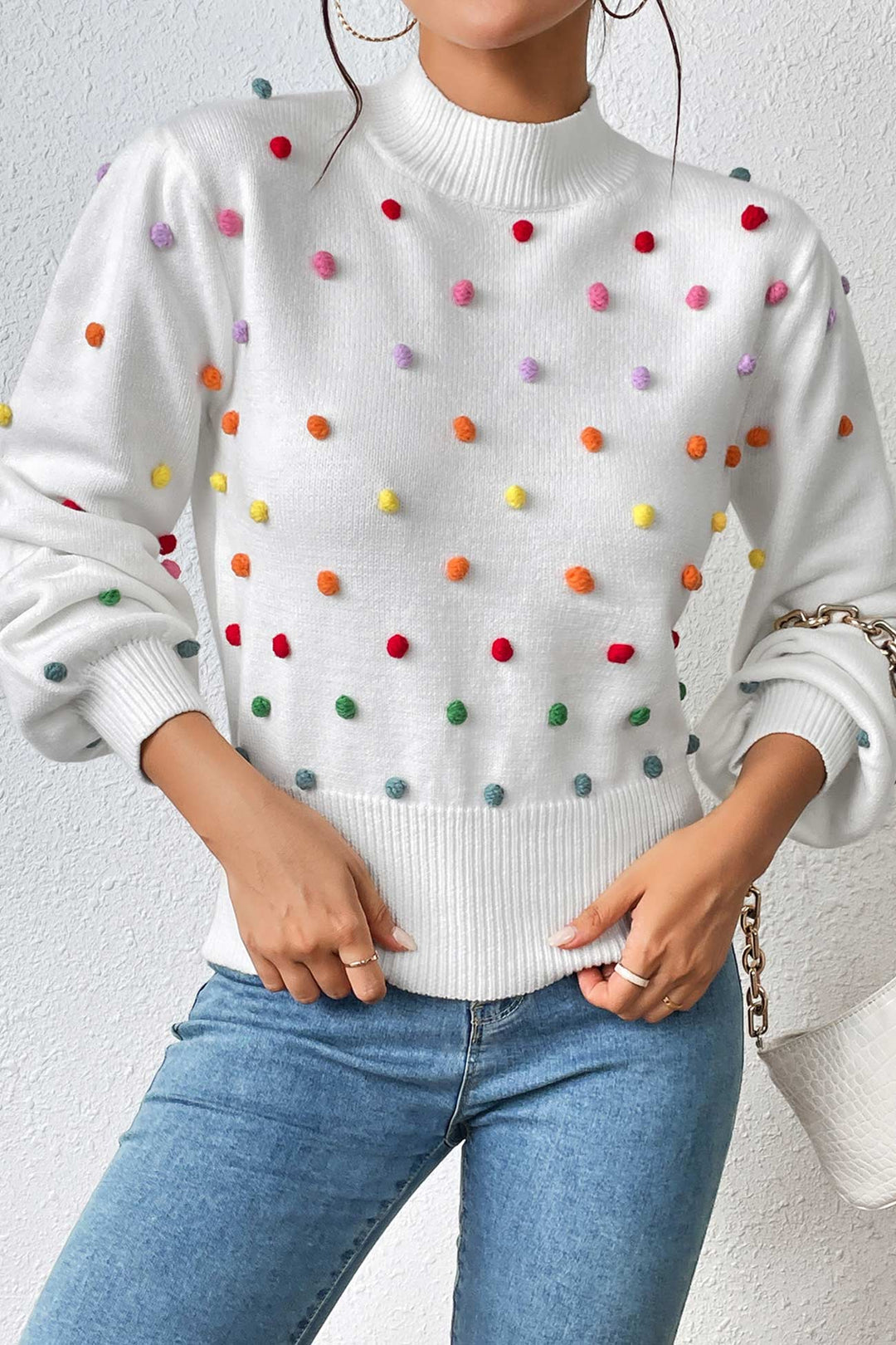 Colorful Yarn Ball Pullover Sweater White · S