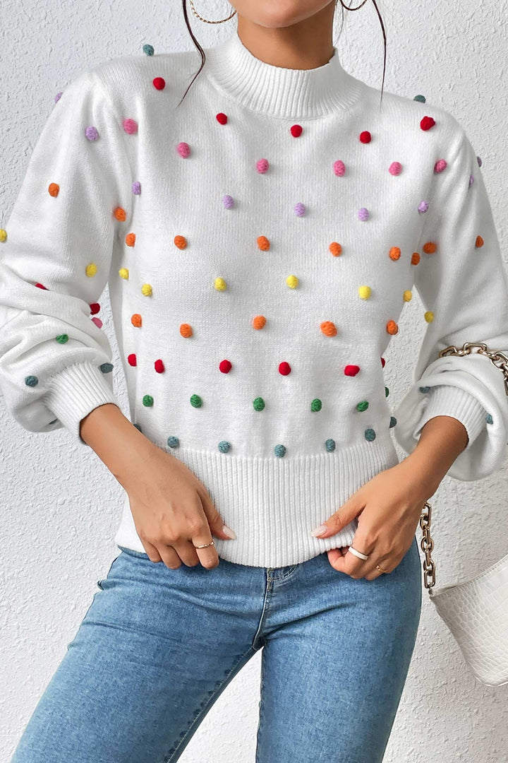 Colorful Yarn Ball Pullover Sweater White · S