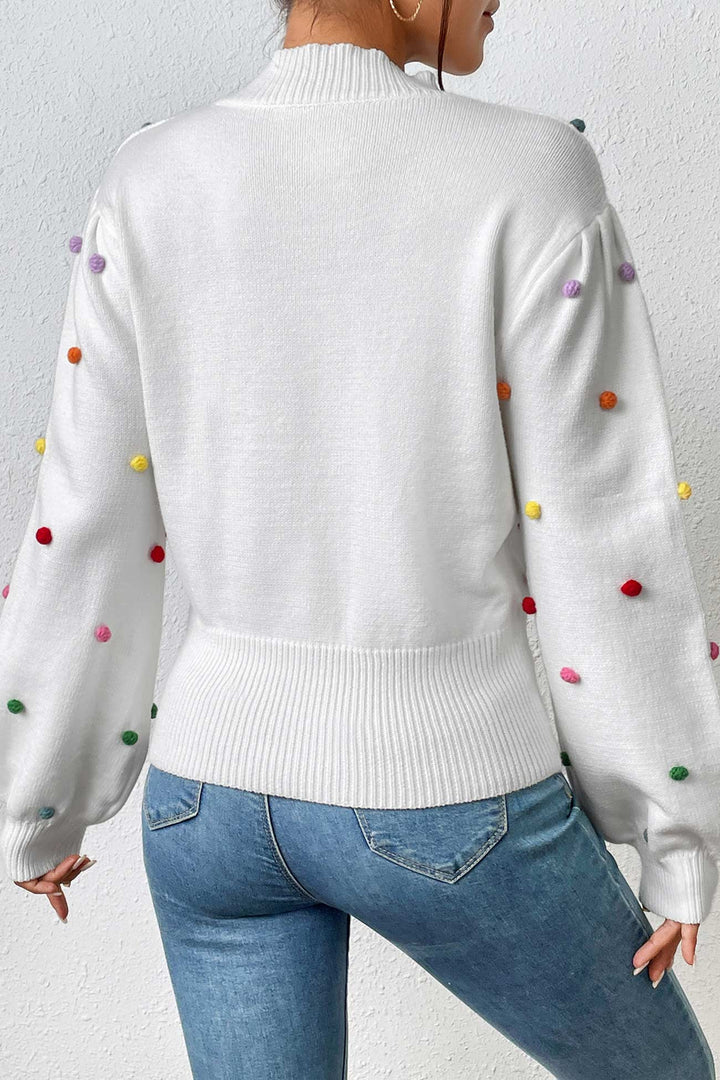 Colorful Yarn Ball Pullover Sweater White · L