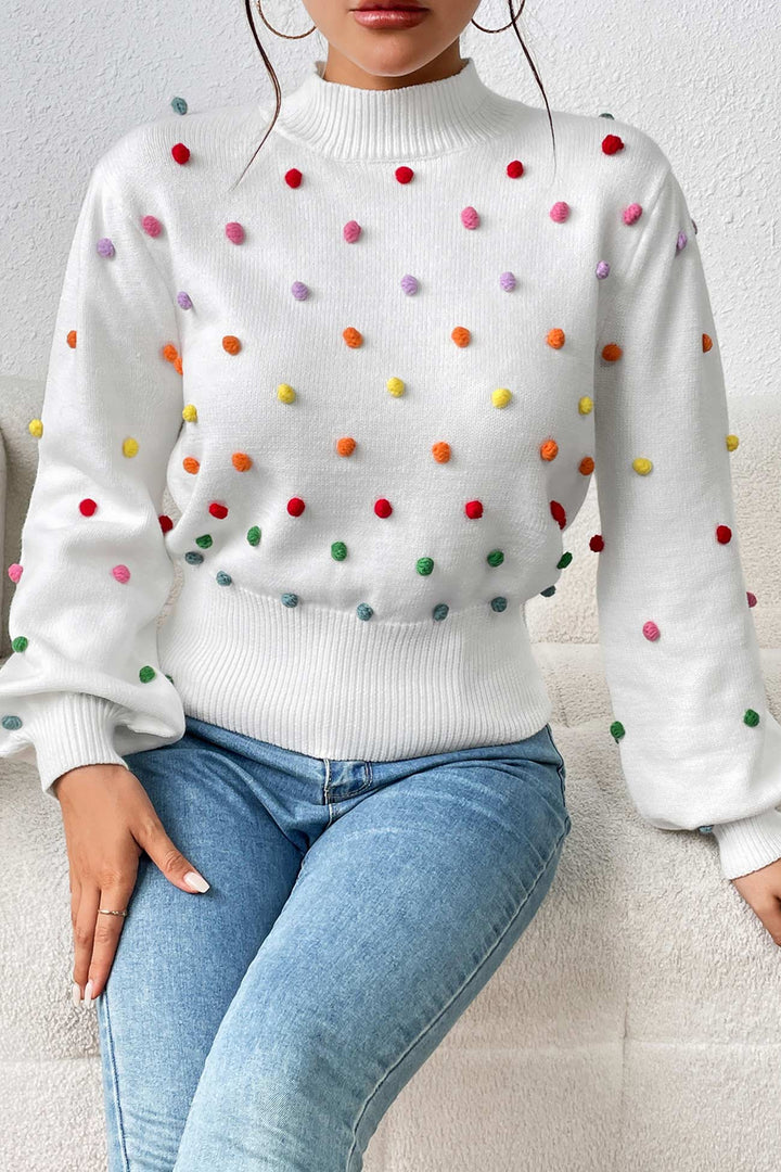 Colorful Yarn Ball Pullover Sweater White · M
