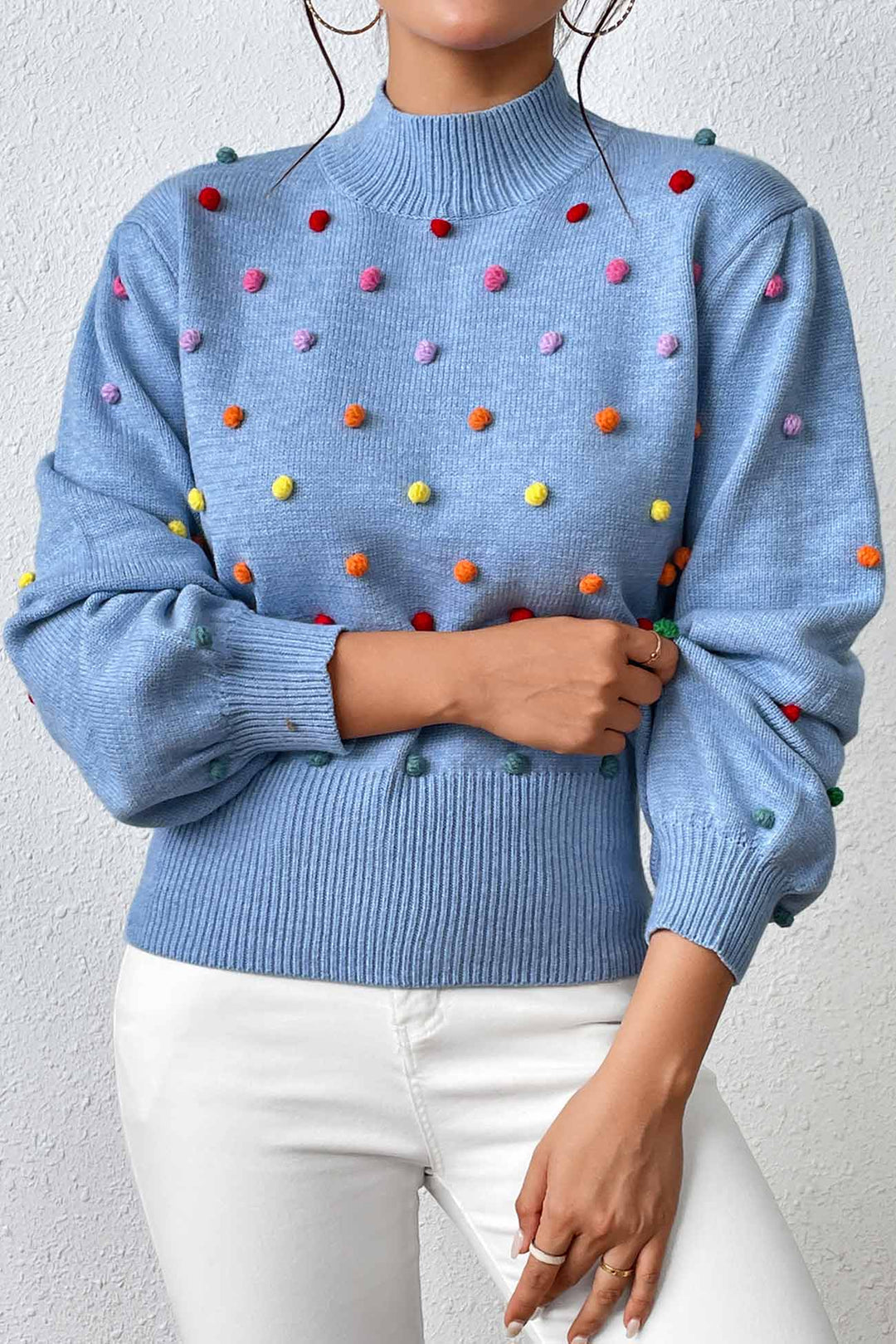Colorful Yarn Ball Pullover Sweater Blue · M