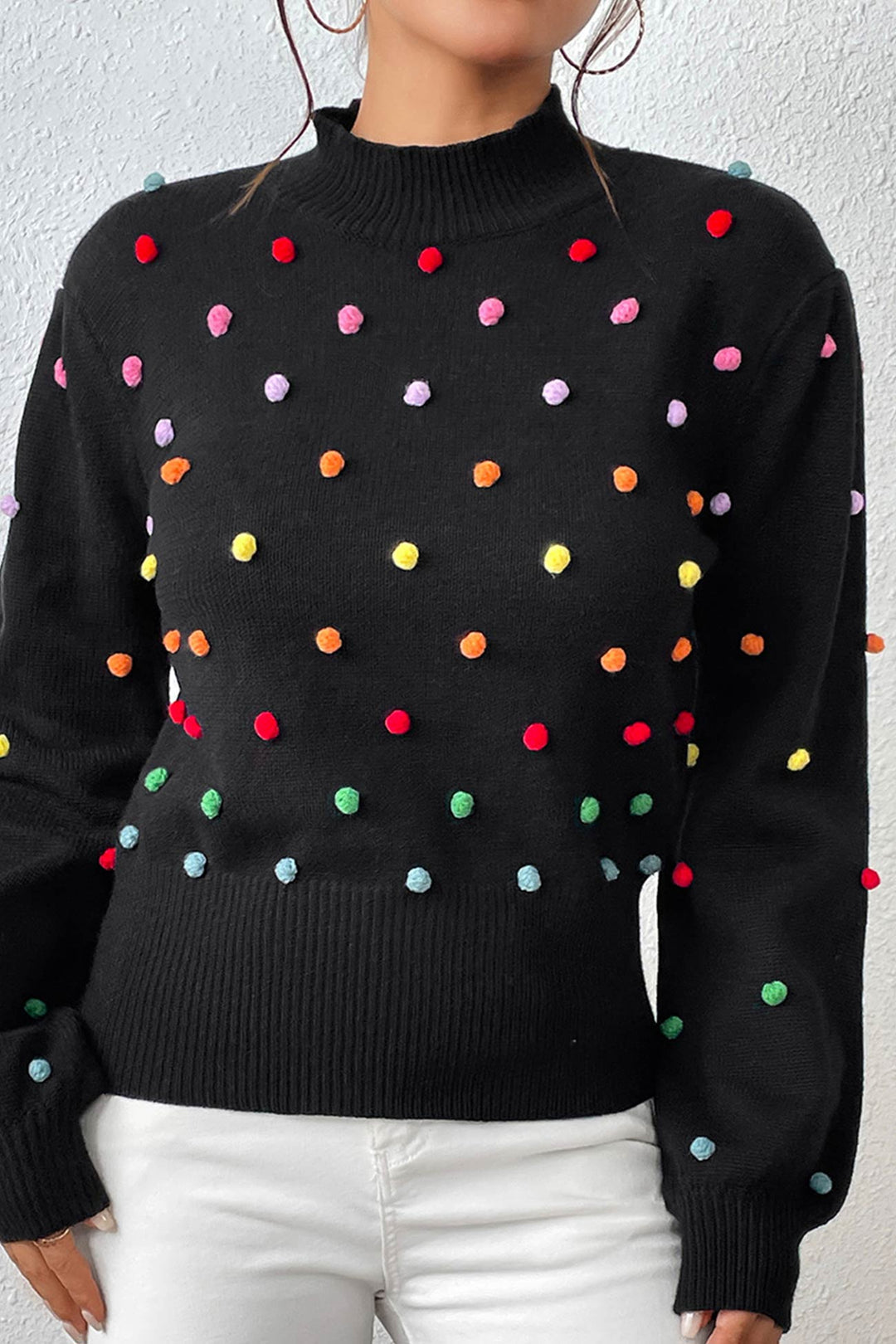 Colorful Yarn Ball Pullover Sweater Black · M