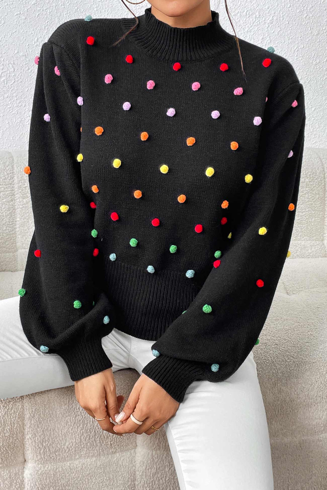 Colorful Yarn Ball Pullover Sweater Black · S