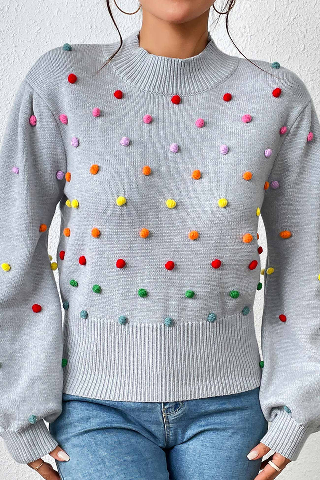 Colorful Yarn Ball Pullover Sweater Grey · M