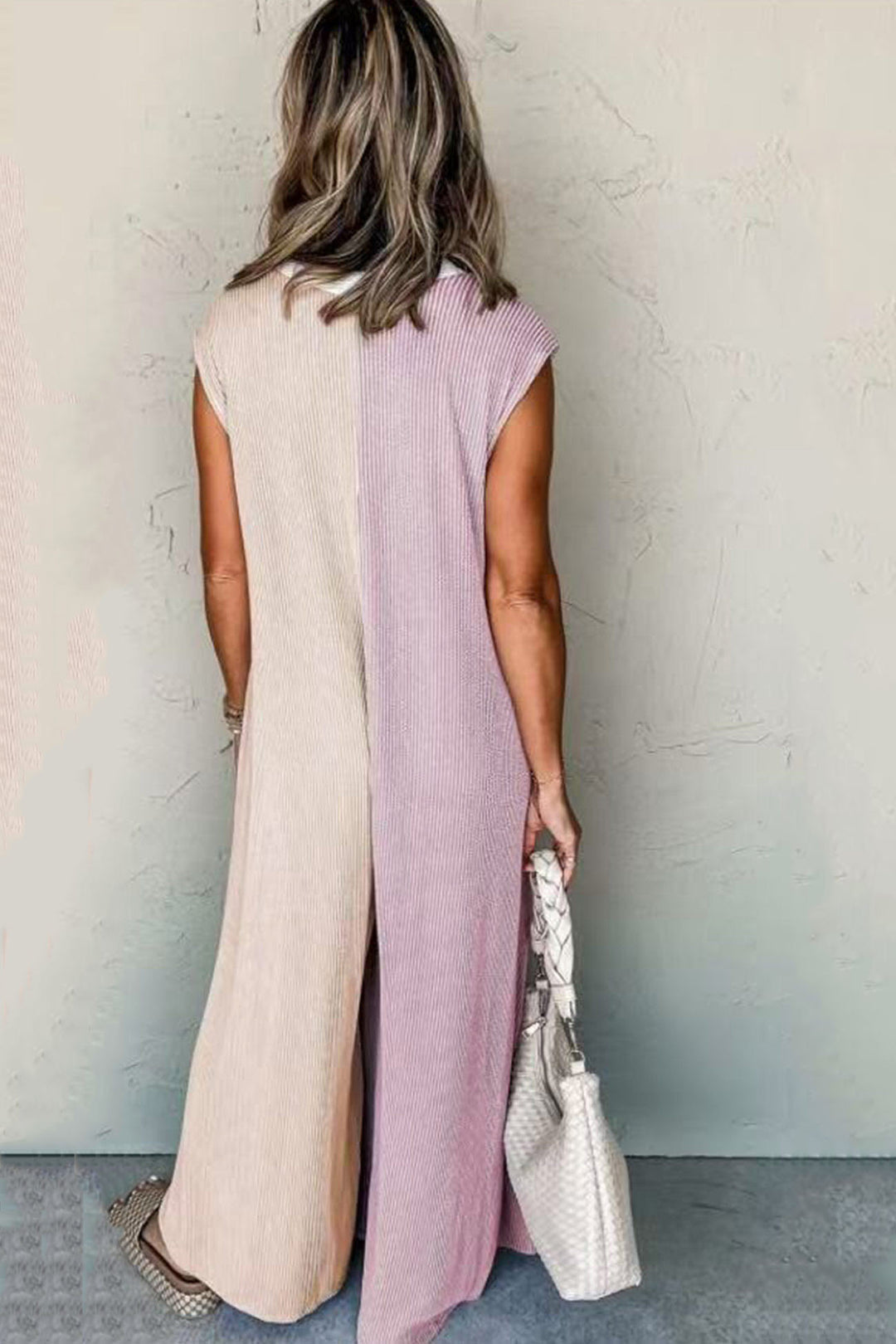 Contrast Color Sleeveless Jumpsuits Purple · S