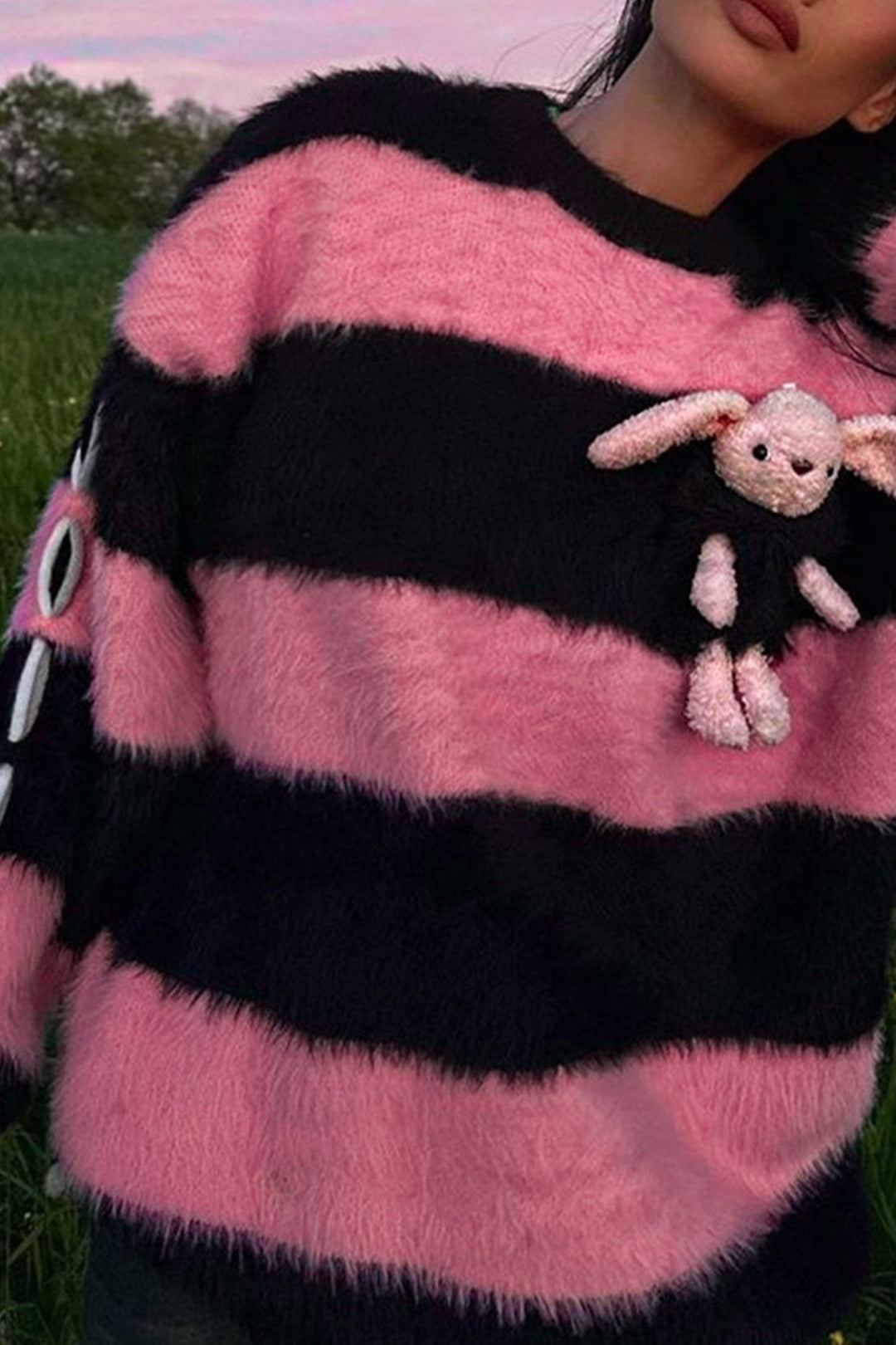 Contrast Pullover Rabbit Plush Doll Sweater Pink · S