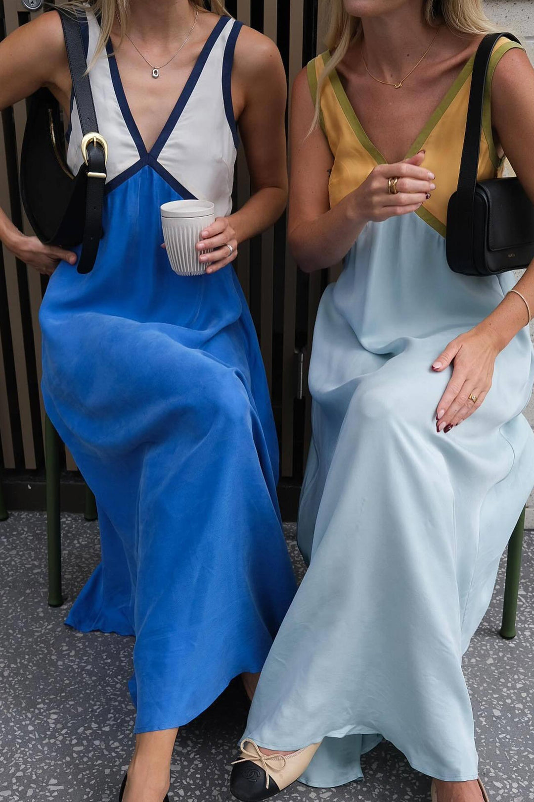 Contrast V Neck Sleeveless Maxi Dress Blue · L