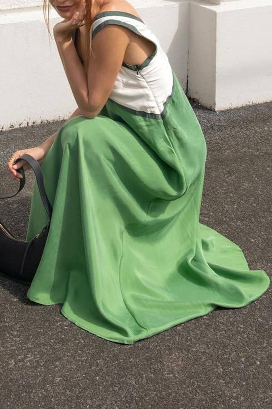 Contrast V Neck Sleeveless Maxi Dress Green · L