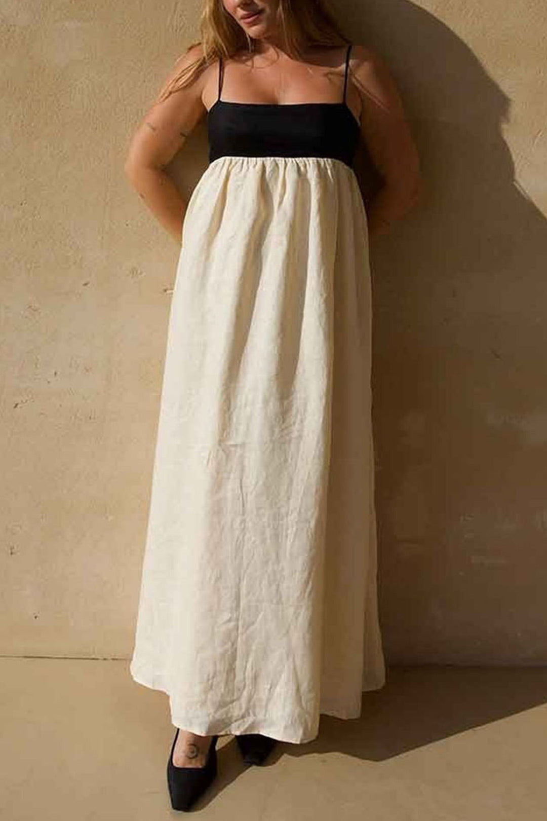Cotton Contrast Patchwork Cami Dress Black · S