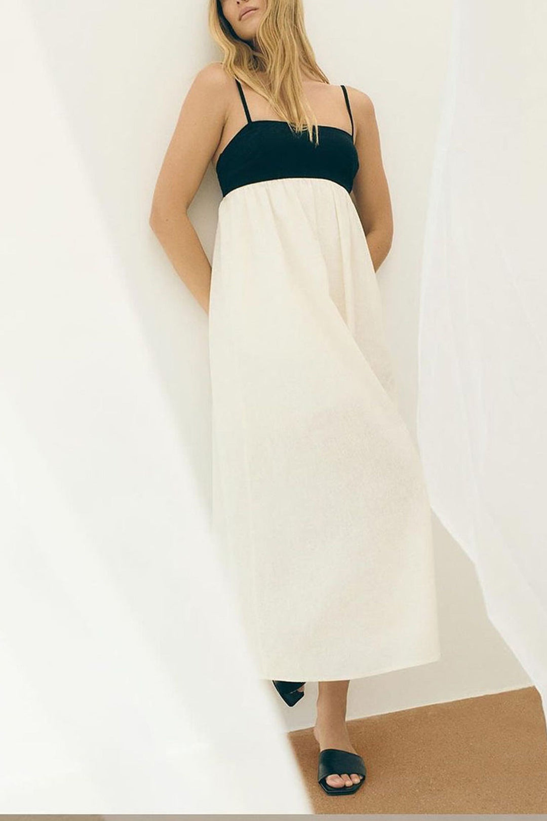Cotton Contrast Patchwork Cami Dress Black · L
