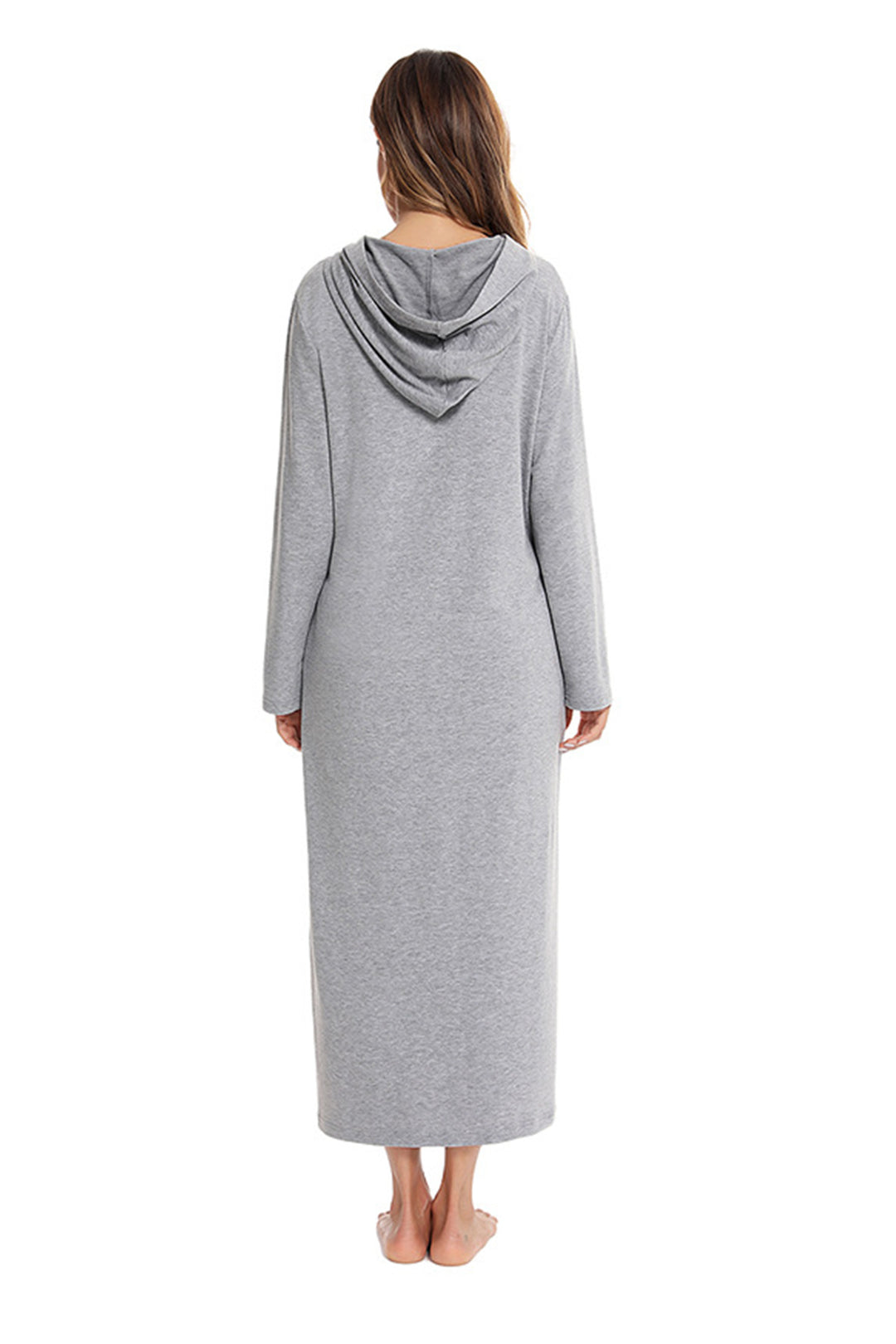 Cotton Long Sleeve Zip-up Hooded Cardigan Light Grey · 2XL