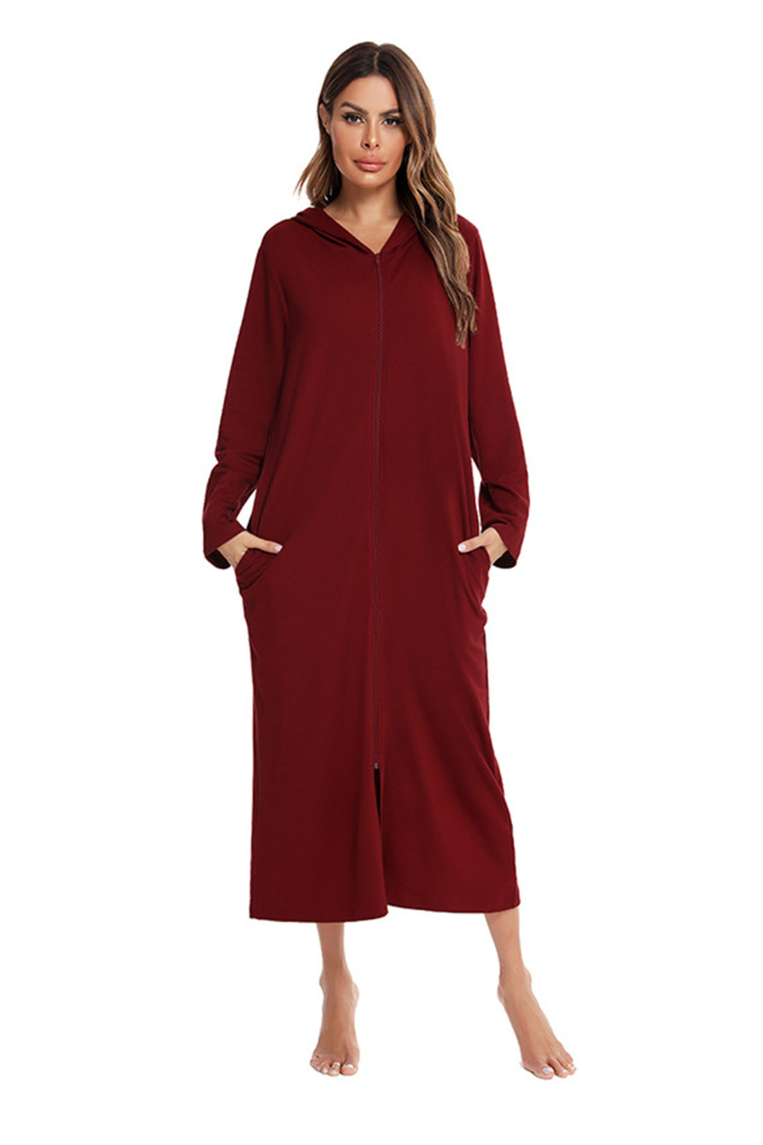 Cotton Long Sleeve Zip-up Hooded Cardigan Dark Grey · S