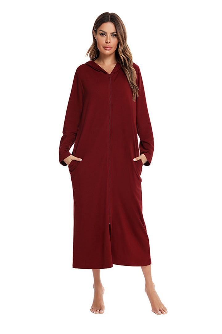 Cotton Long Sleeve Zip-up Hooded Cardigan Dark Grey · S