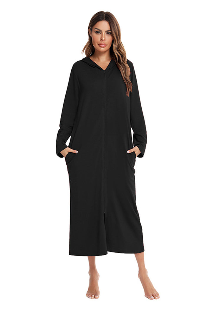 Cotton Long Sleeve Zip-up Hooded Cardigan Black · XL