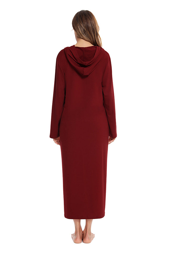 Cotton Long Sleeve Zip-up Hooded Cardigan Dark Grey · M