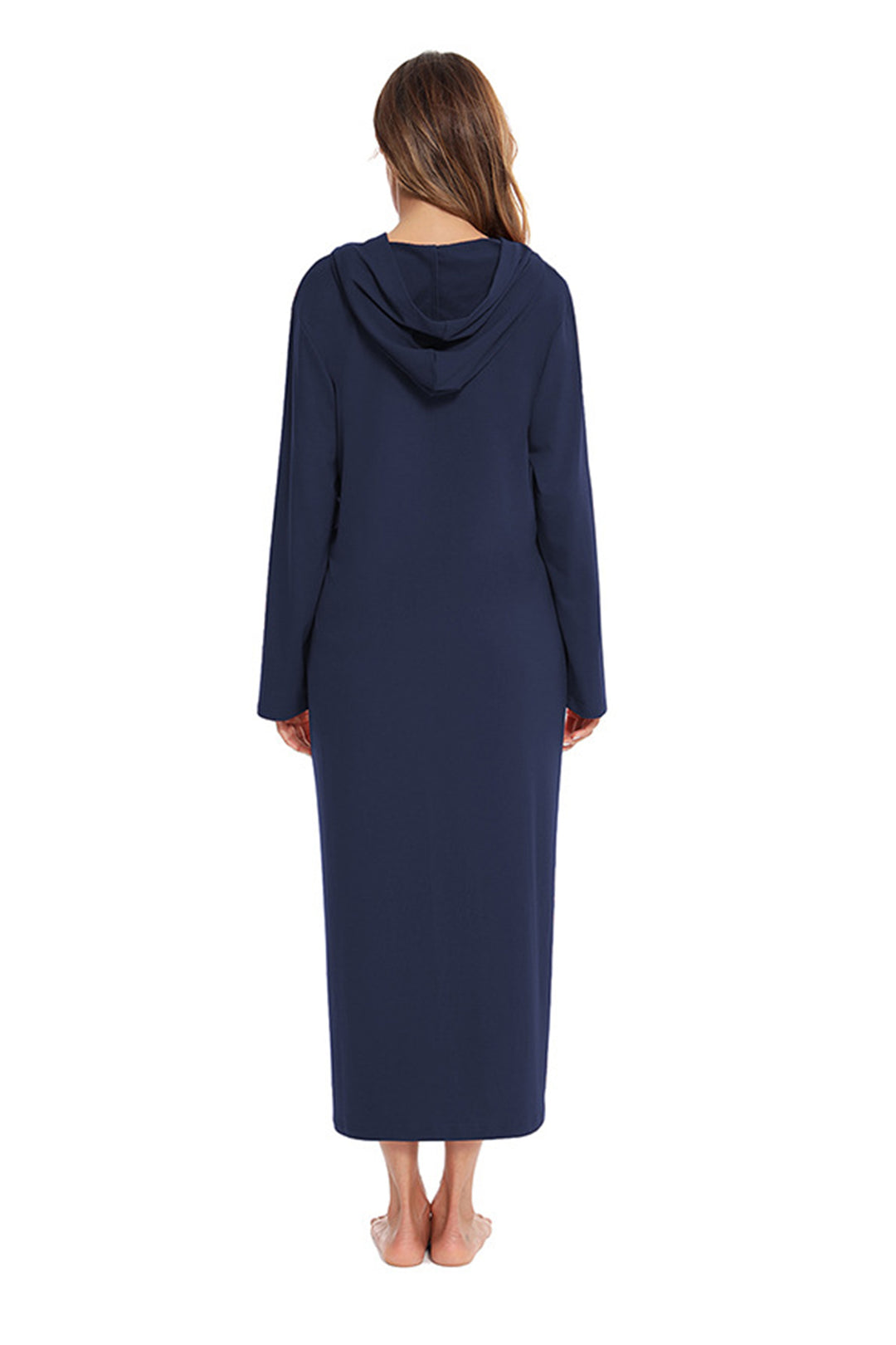 Cotton Long Sleeve Zip-up Hooded Cardigan Navy Blue · XL