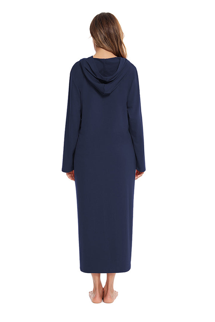 Cotton Long Sleeve Zip-up Hooded Cardigan Navy Blue · XL