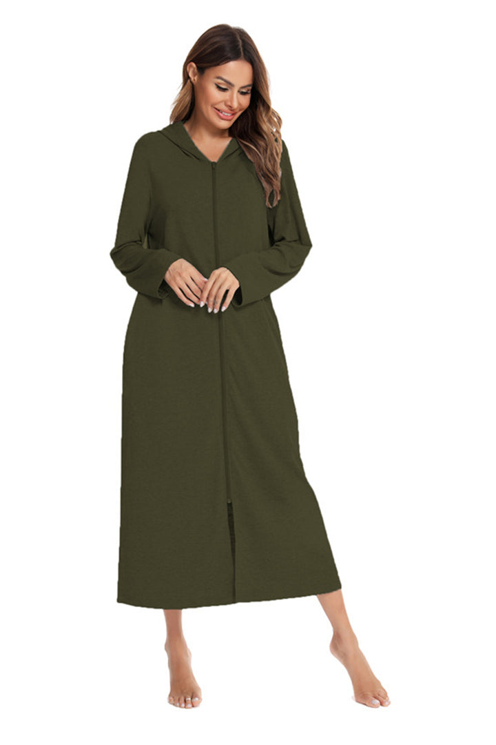 Cotton Long Sleeve Zip-up Hooded Cardigan Olive Green · S