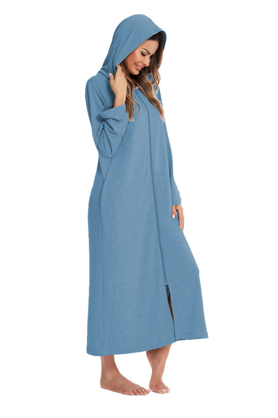 Cotton Long Sleeve Zip-up Hooded Cardigan Olive Green · L