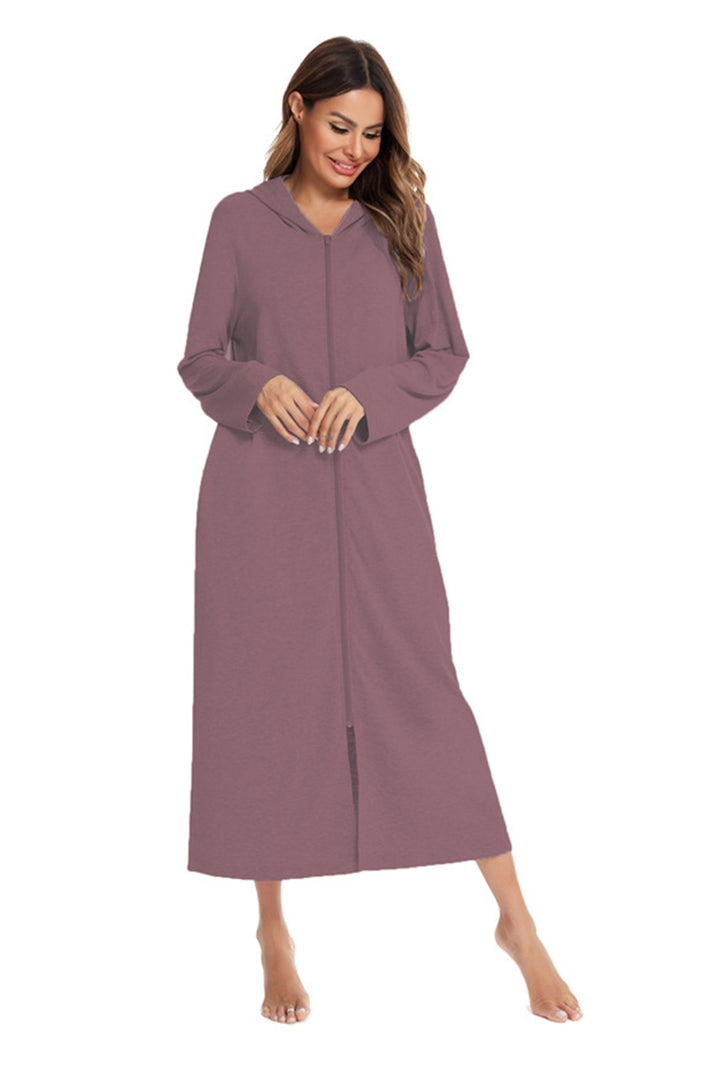 Cotton Long Sleeve Zip-up Hooded Cardigan Light Blue · L