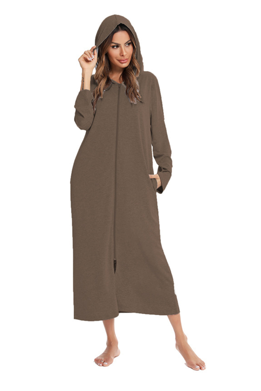 Cotton Long Sleeve Zip-up Hooded Cardigan Light Blue · 2XL