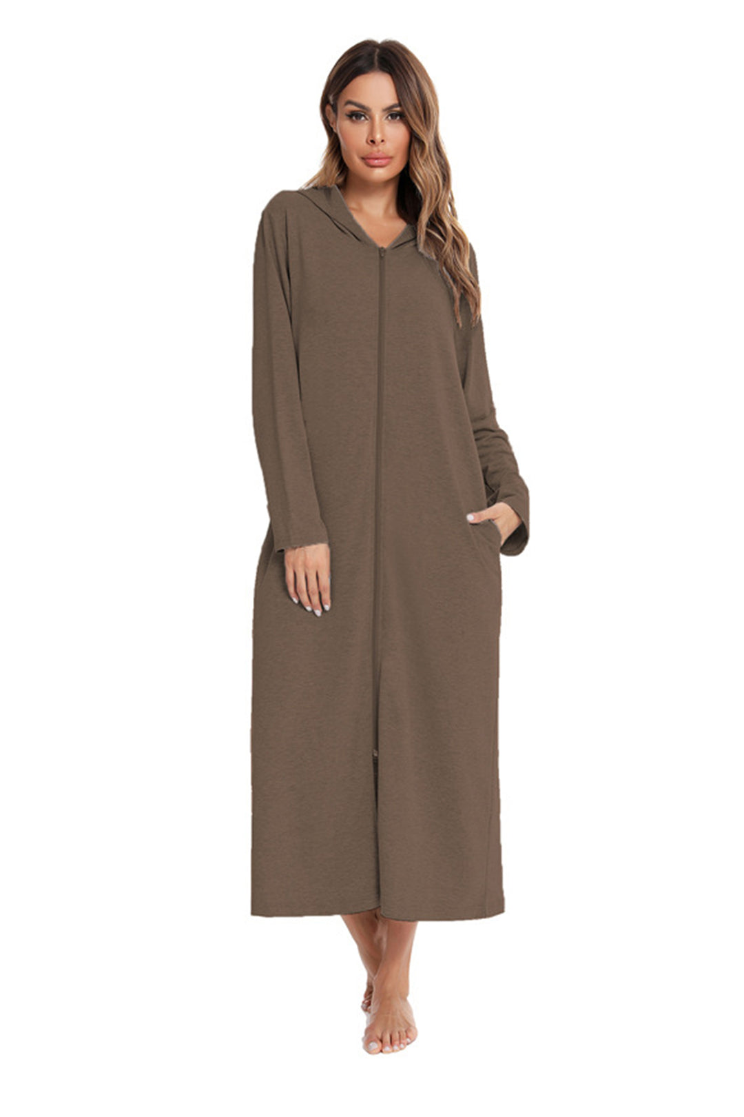 Cotton Long Sleeve Zip-up Hooded Cardigan Light Blue · XL