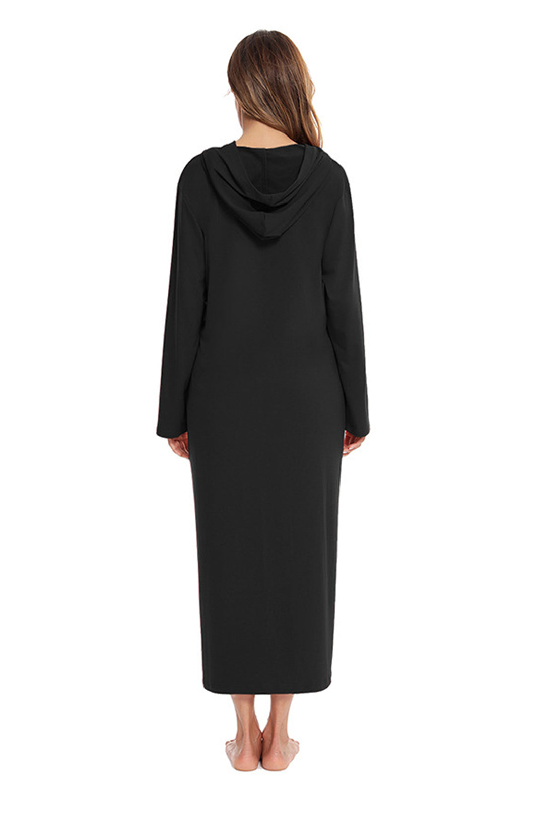 Cotton Long Sleeve Zip-up Hooded Cardigan Wine Red · S