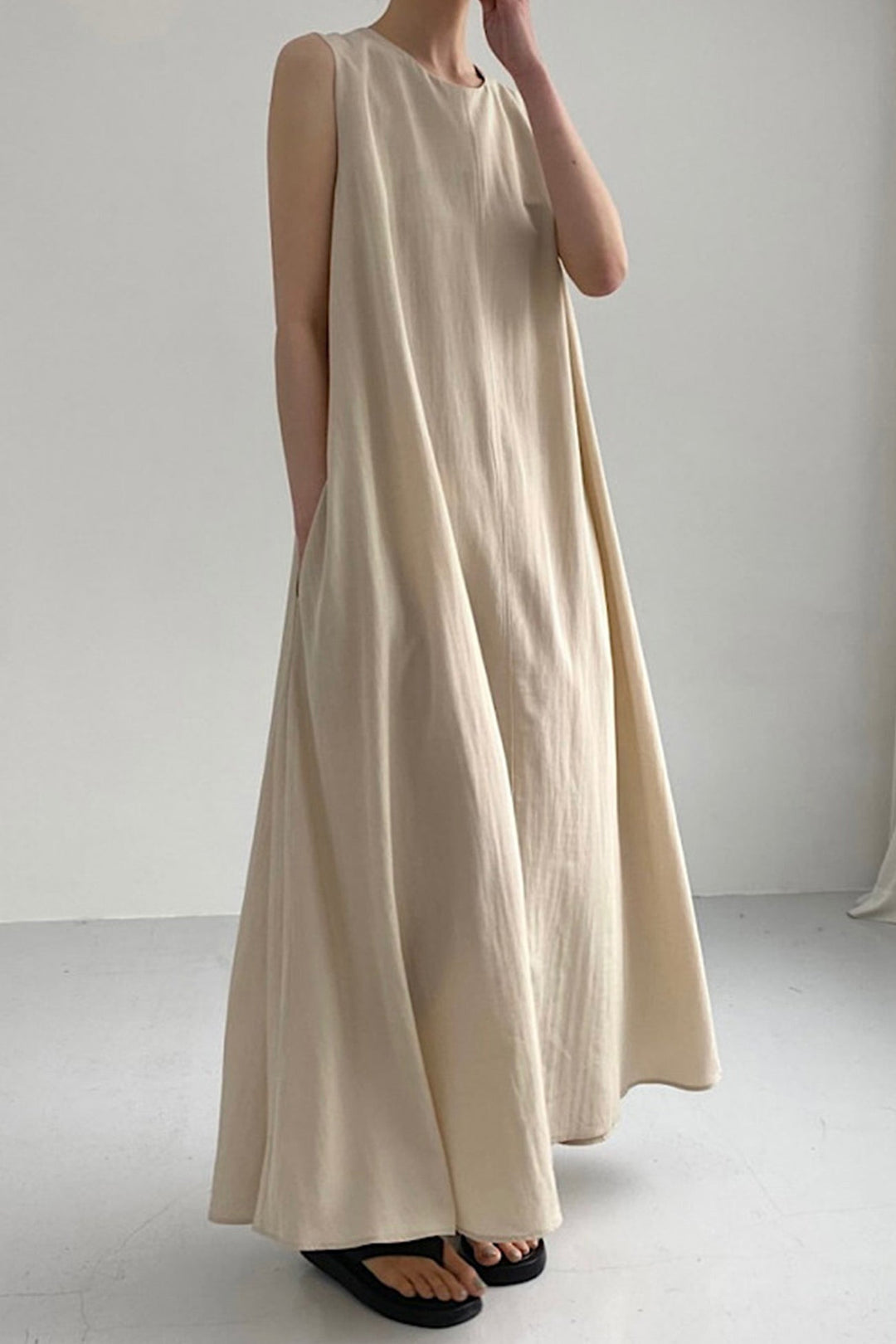 Cotton Loose Pocketed Tank Dress Grey Blue · One Size