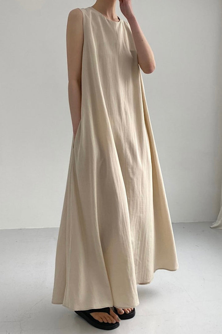 Cotton Loose Pocketed Tank Dress Grey Blue · One Size