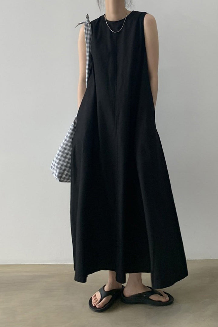 Cotton Loose Pocketed Tank Dress