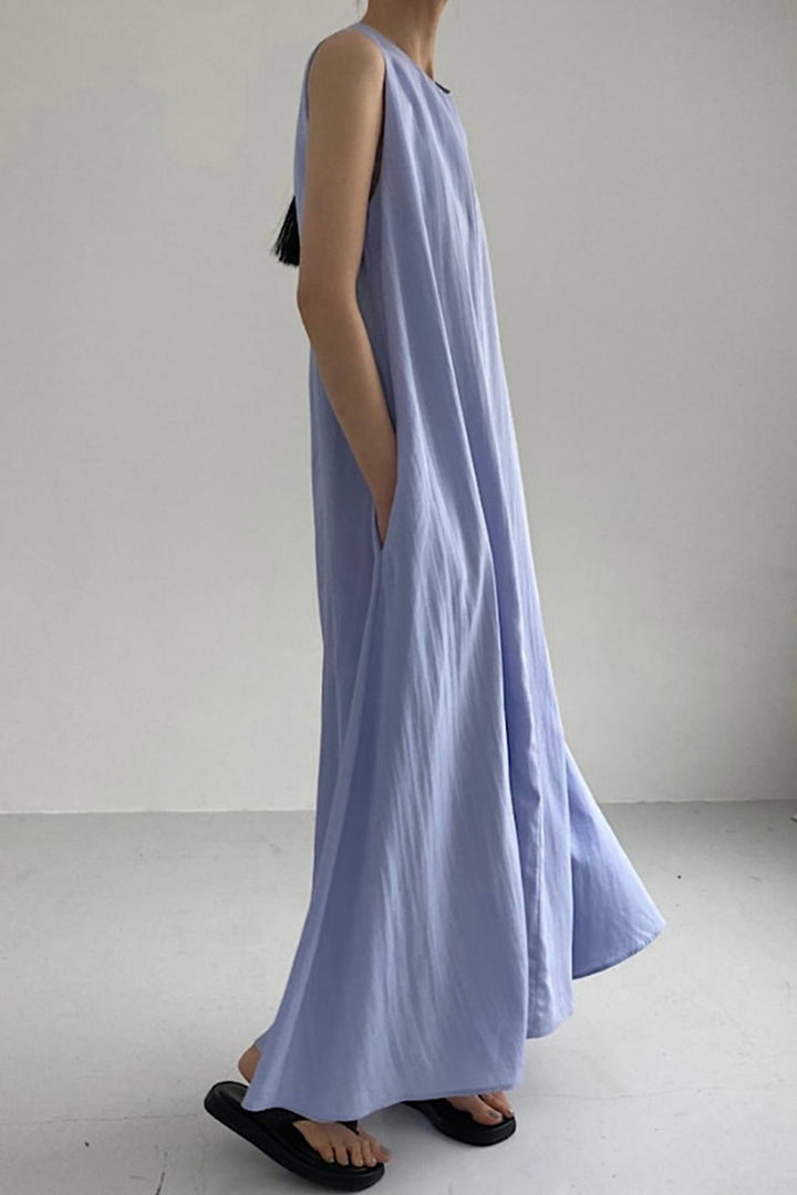 Cotton Loose Pocketed Tank Dress Blue · One Size