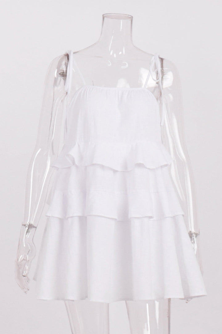 Cotton Tie-straps Tiered Cami Babydoll Dress Pink · L