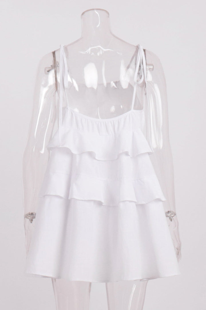 Cotton Tie-straps Tiered Cami Babydoll Dress Blue · S