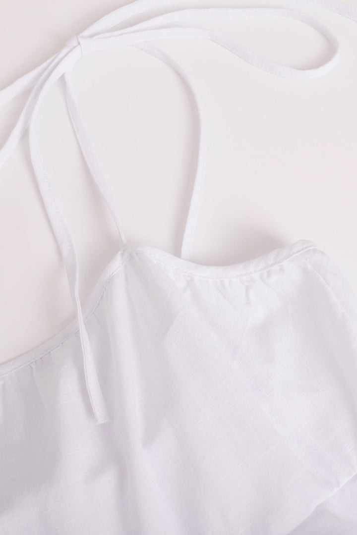 Cotton Tie-straps Tiered Cami Babydoll Dress Blue · L