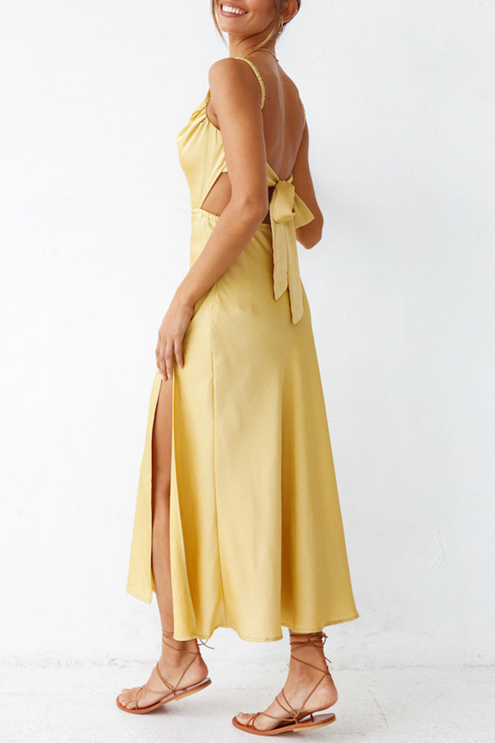 Cowl Neck Tie-back Slit Cami Dress Yellow · XL
