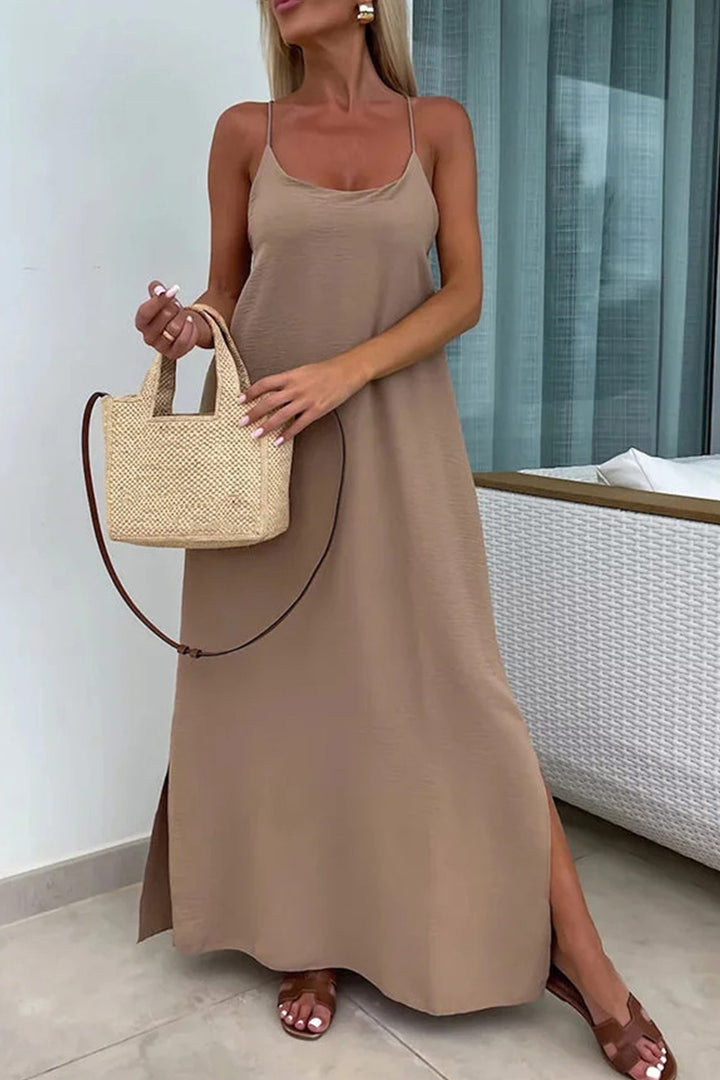 Crisscross Backless Slit Cami Dress Red · L
