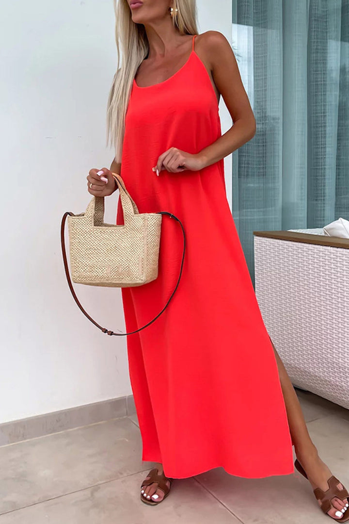 Crisscross Backless Slit Cami Dress Rose · XL