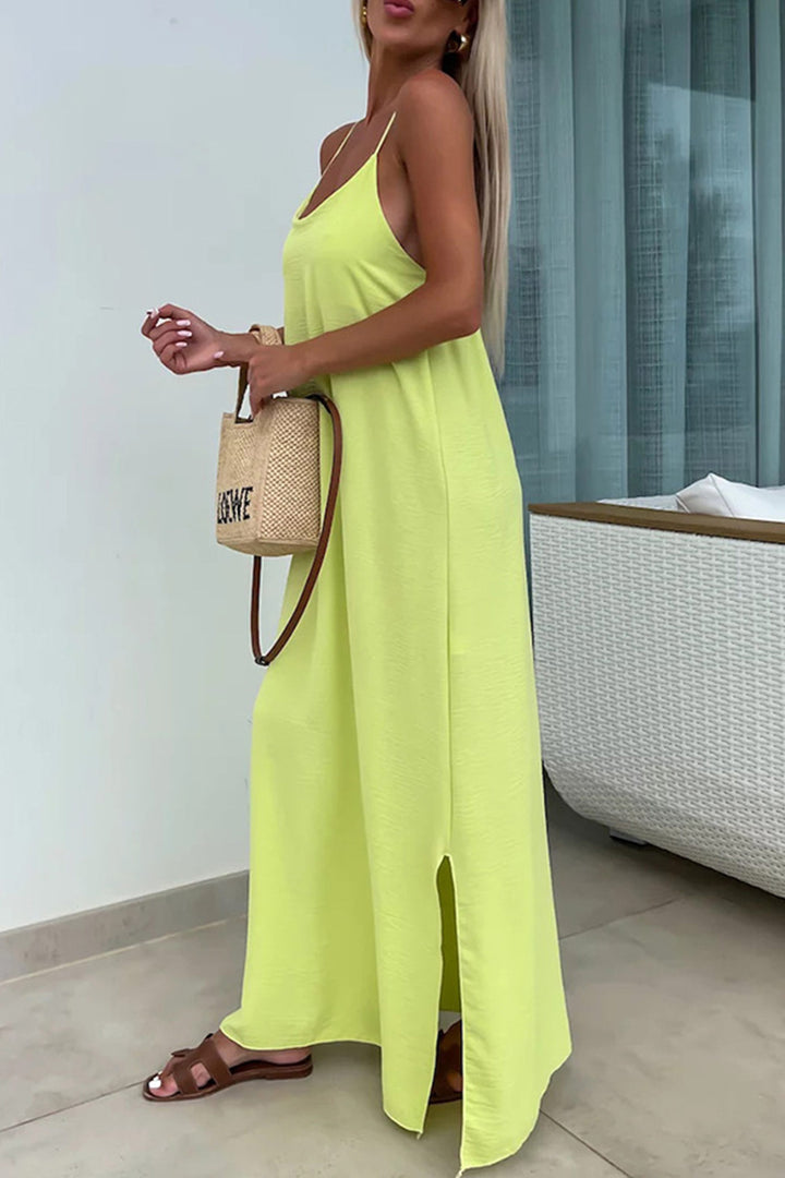 Crisscross Backless Slit Cami Dress Khaki · M