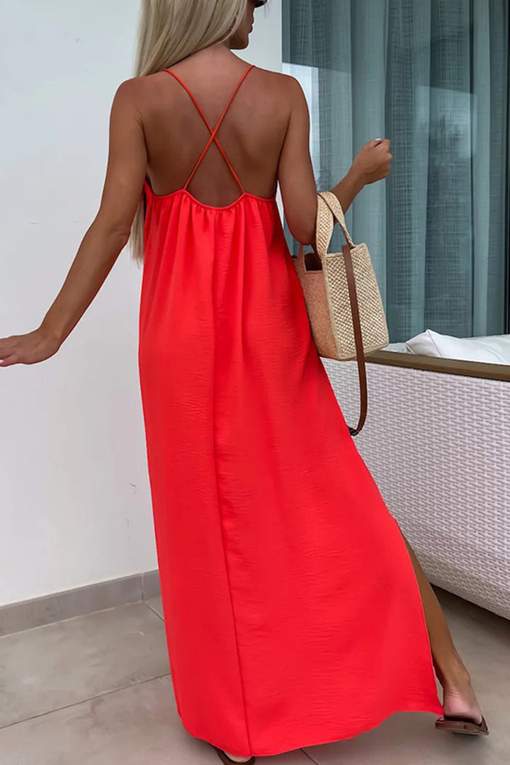 Crisscross Backless Slit Cami Dress Rose · 2XL