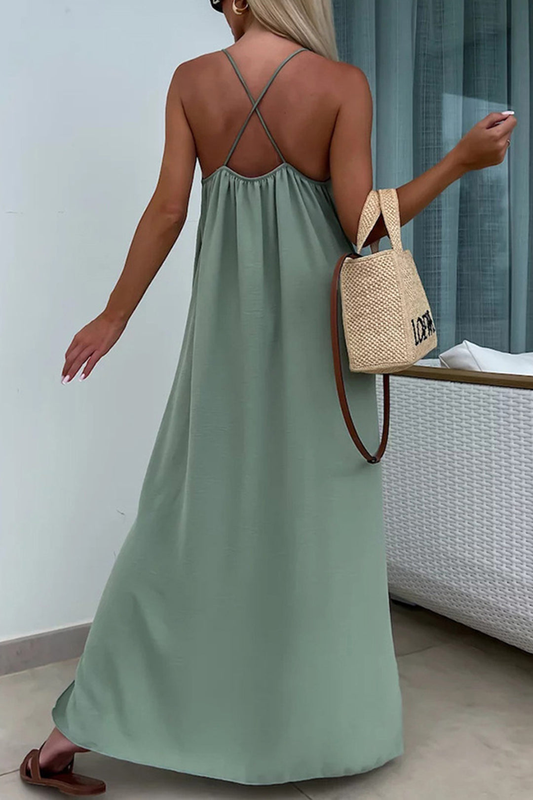 Crisscross Backless Slit Cami Dress Red · S
