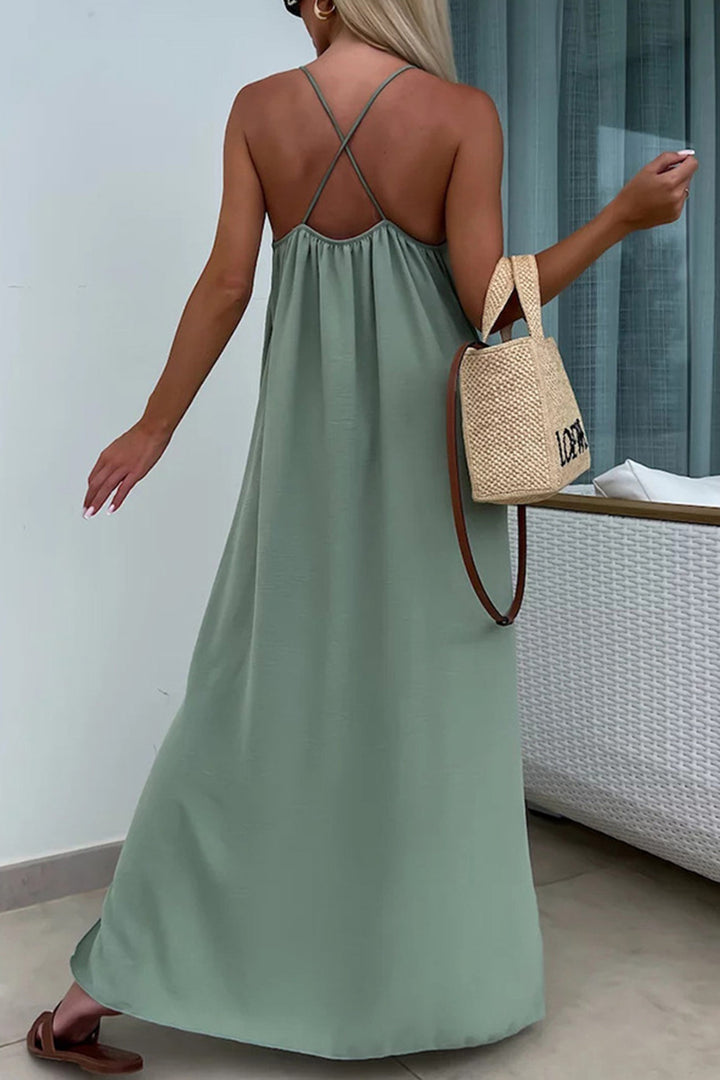 Crisscross Backless Slit Cami Dress Red · S