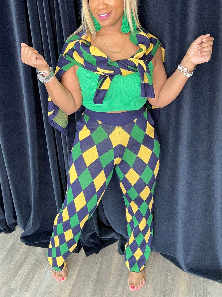 Plaid Knit Set Purple / S