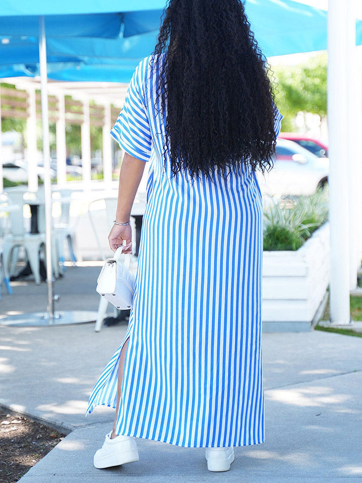 Striped Shirt Dress Blue / L