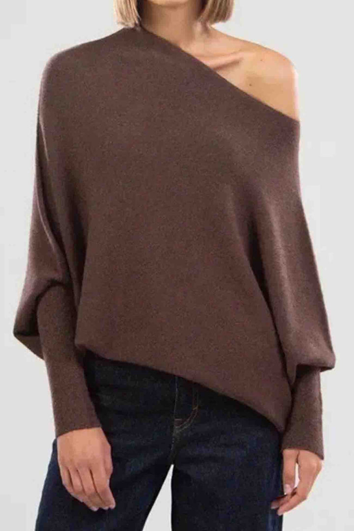 Solid Crew Neck Long Sleeve Top Purple · One Size