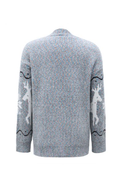 Deer Pattern Knit Cardigan Light Grey · S